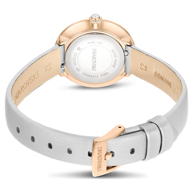 Swarovski Matrix Tennis watch, Swiss Made, Leather strap, Gray, Rose gold-tone finish