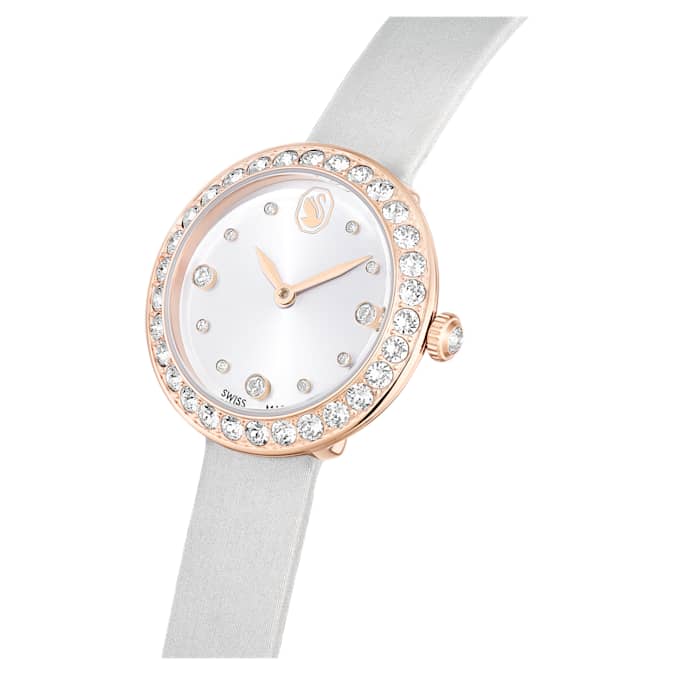 Swarovski Matrix Tennis watch, Swiss Made, Leather strap, Gray, Rose gold-tone finish
