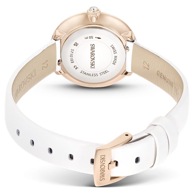 Swarovski Matrix Tennis watch, Swiss Made, Leather strap, White, Champagne gold-tone finish
