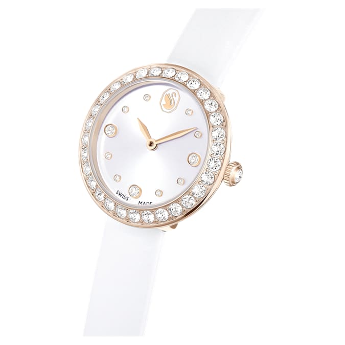 Swarovski Matrix Tennis watch, Swiss Made, Leather strap, White, Champagne gold-tone finish