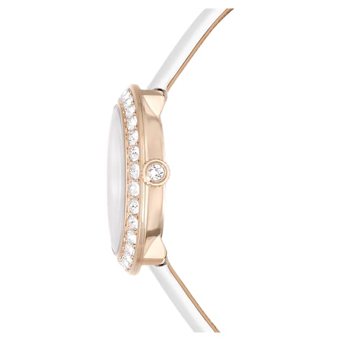 Swarovski Matrix Tennis watch, Swiss Made, Leather strap, White, Champagne gold-tone finish