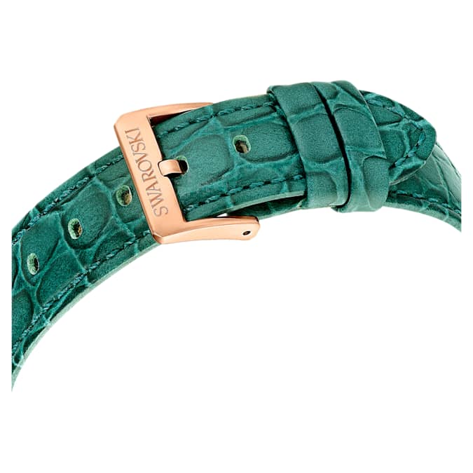 Swarovski Octea Chrono watch, Swiss Made, Leather strap, Green, Rose gold-tone finish