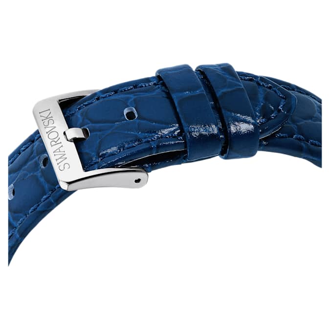 Swarovski Octea Moon watch, Swiss Made, Moon, Leather strap, Blue, Stainless steel