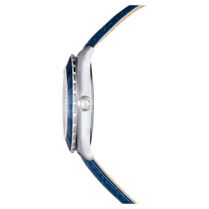 Swarovski Octea Moon watch, Swiss Made, Moon, Leather strap, Blue, Stainless steel