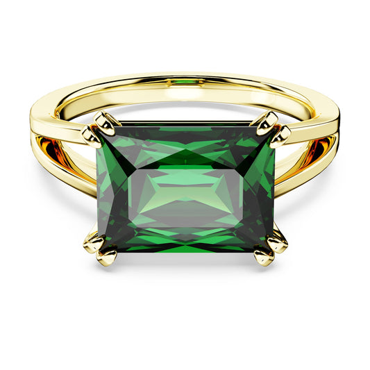 Stilla cocktail ring, Rectangular cut, Green, 18K gold finish
