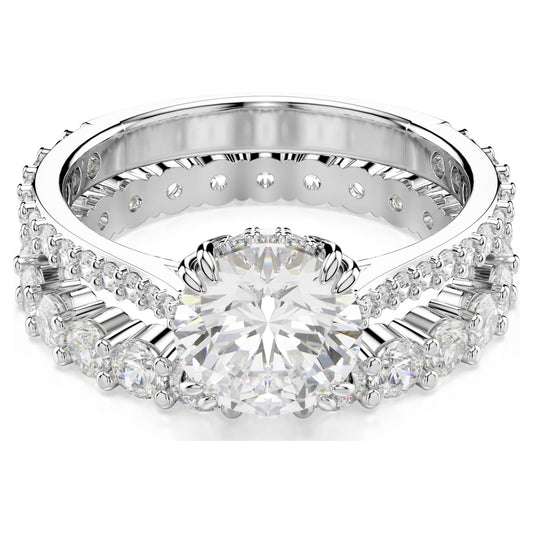 Stilla ring, Set (2), Round cut, White, Rhodium plated
