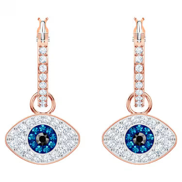 Swarovski Symbolic hoop earrings, Evil eye, Blue, Rose gold-tone plated