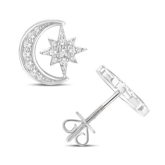 10 Karat White Gold 0.21 Carat Diamond Moon & Star Earrings-0125404-WG