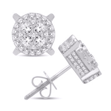 14 Karat White Gold 1.00 Carat Diamond Round Earrings-0125887-WG