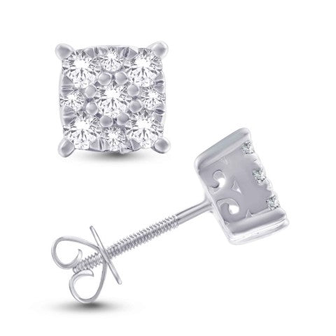 14 Karat White Gold 0.47 Carat Diamond Cushion Earrings-0128093-WG