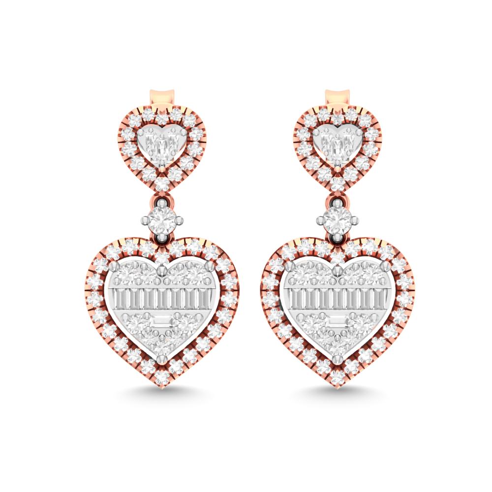 14 Karat Two-Tone (Rose and White) Gold 0.90 Carat Diamond Heart Earrings-0130097-RW