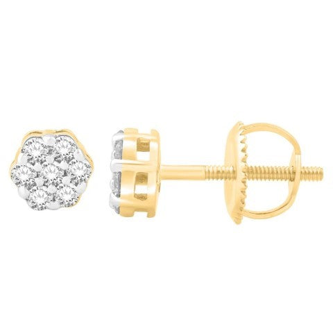 10 Karat Yellow Gold 0.25 Carat Diamond Flower Earrings-0132203-YG