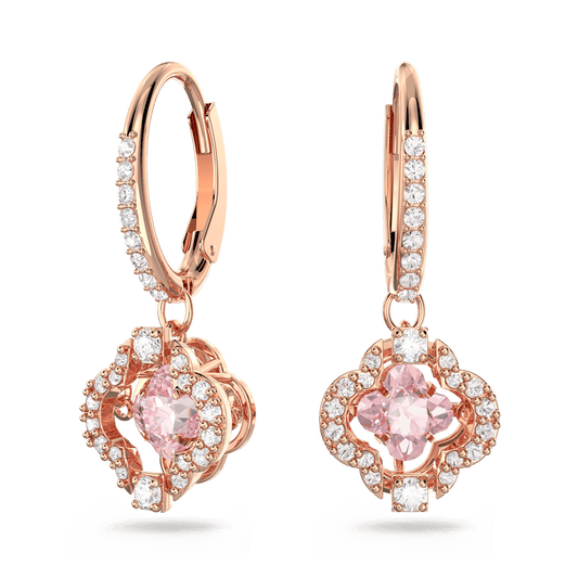 Swarovski Sparkling Dance drop earrings, Clover, Pink, Rose gold-tone plated