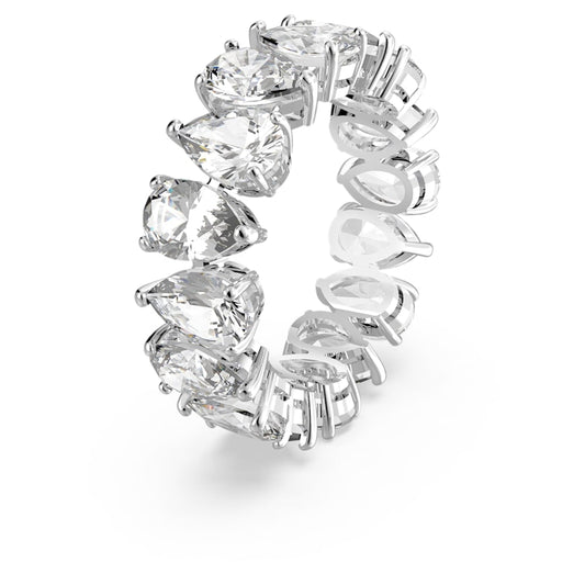 Vittore ring, Drop cut, White, Rhodium plated