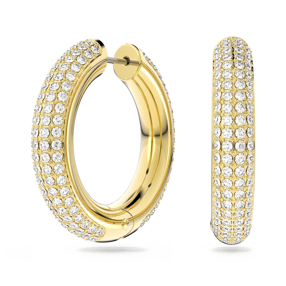 Dextera hoop earrings, Medium, White, Gold-tone plated