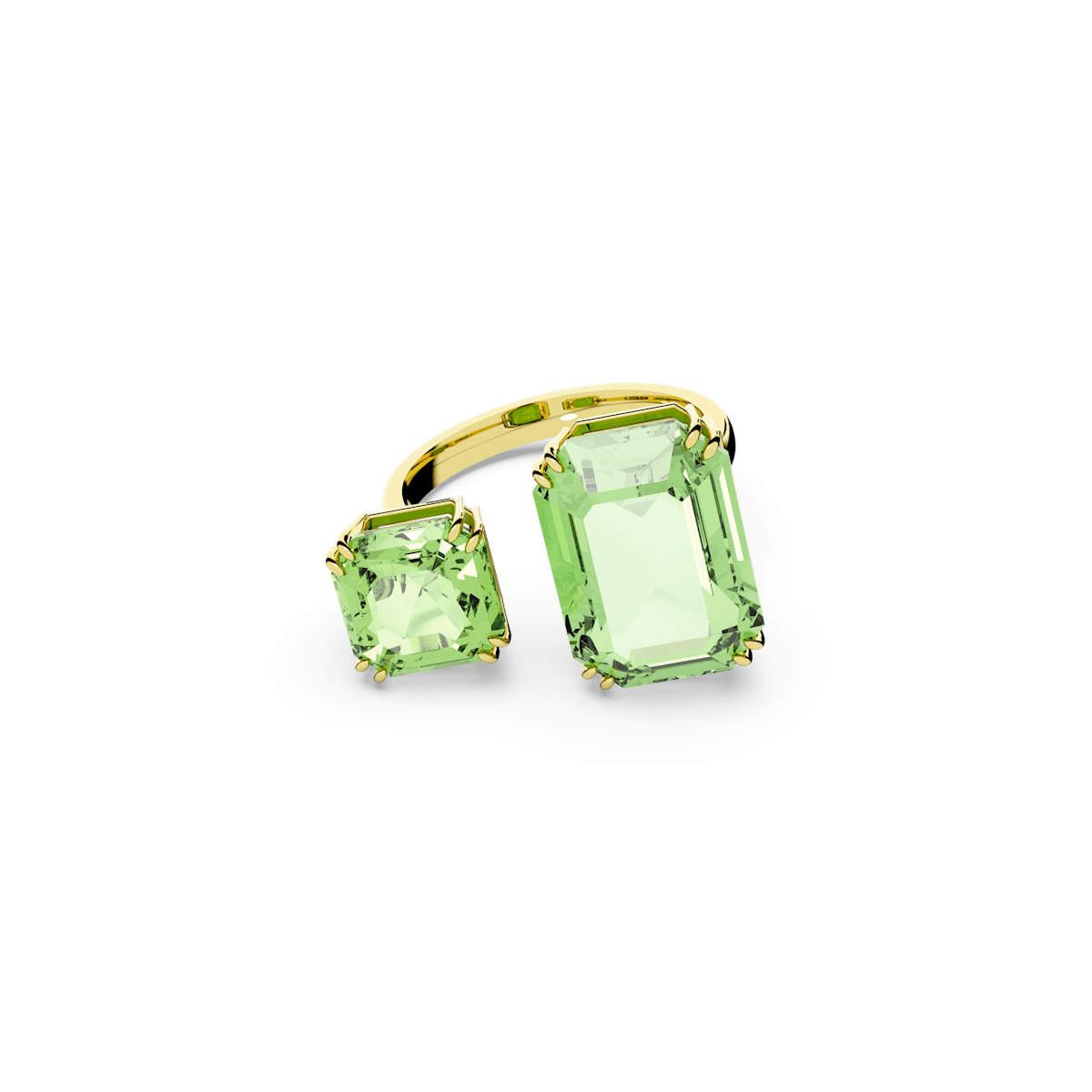Millenia open ring, Octagon cut, Green, Gold-tone plated