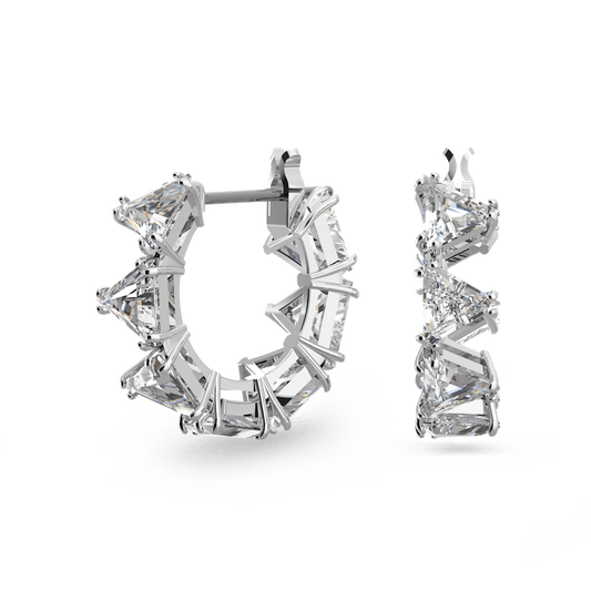 Ortyx hoop earrings, Triangle cut, Small, White, Rhodium plated