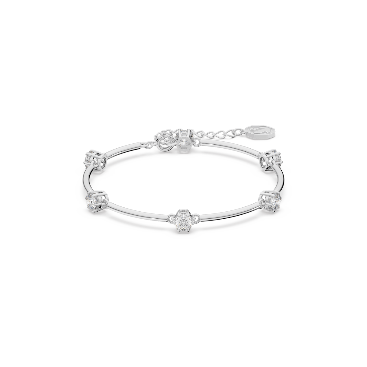 Constella bangle, Round cut, White, Rhodium plated
