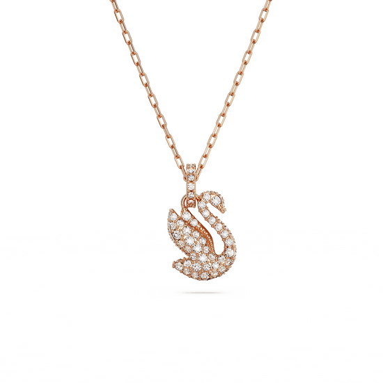 Swarovski Iconic Swan pendant, Swan, Small, White, Rose gold-tone plated