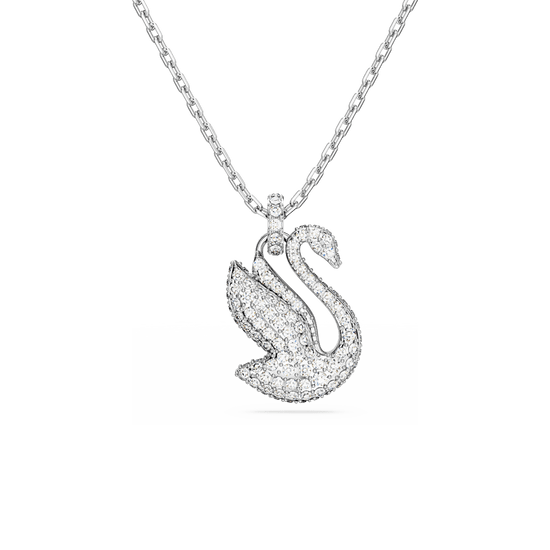Swarovski Iconic Swan pendant, Swan, Medium, White, Rhodium plated