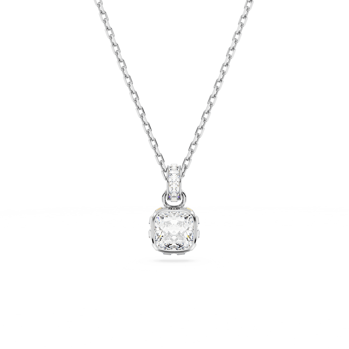Birthstone pendant, Square cut, April, White, Rhodium plated
