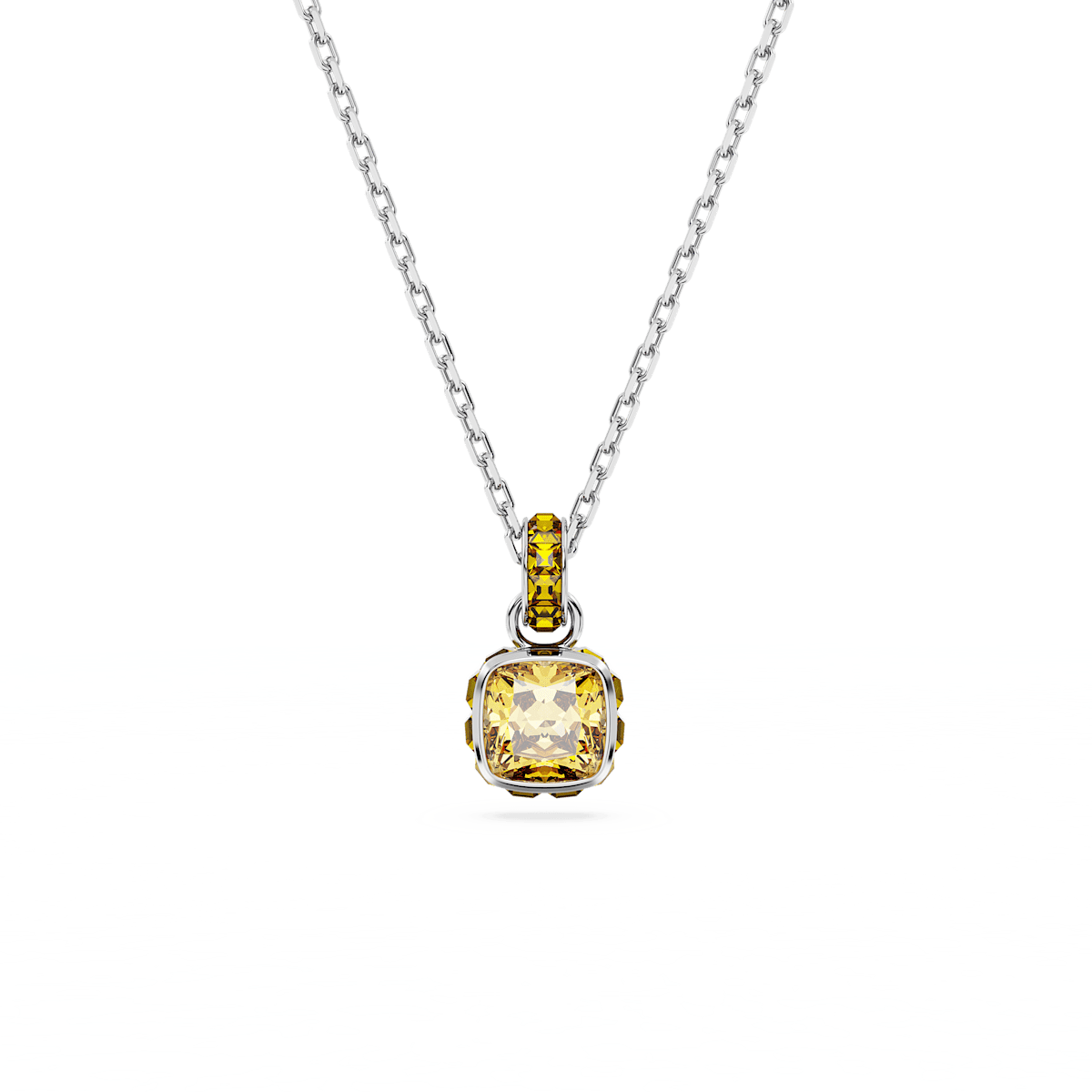 Birthstone pendant, Square cut, November, Yellow, Rhodium plated