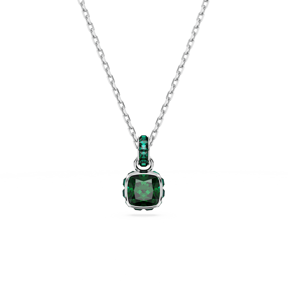 Birthstone pendant, Square cut, May, Green, Rhodium plated