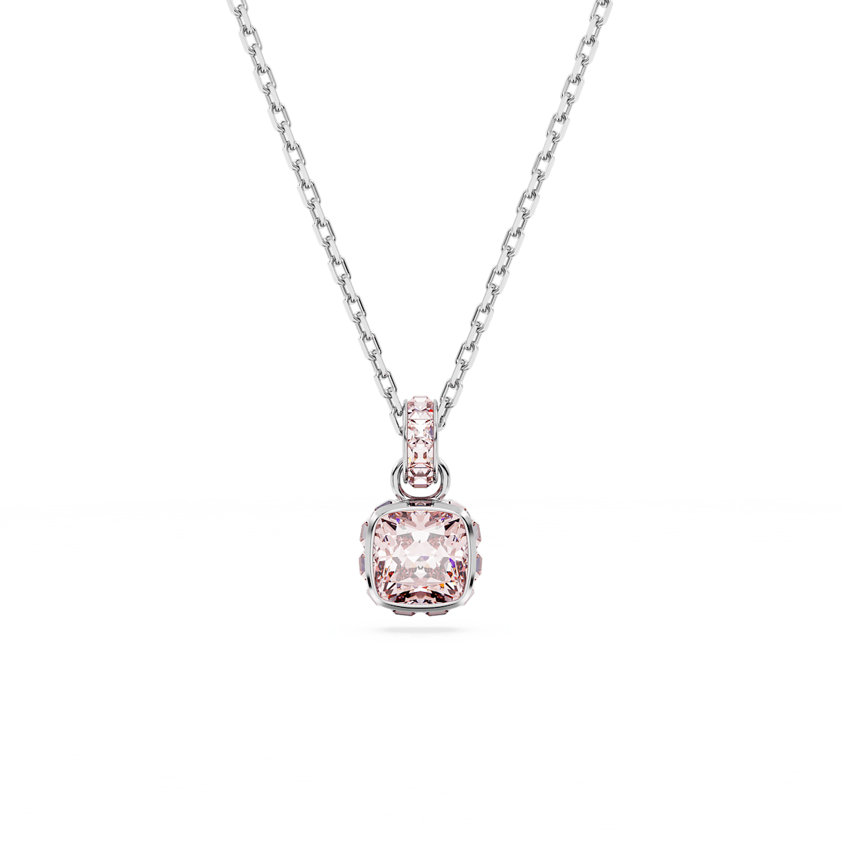 Birthstone pendant, Square cut, June, Pink, Rhodium plated