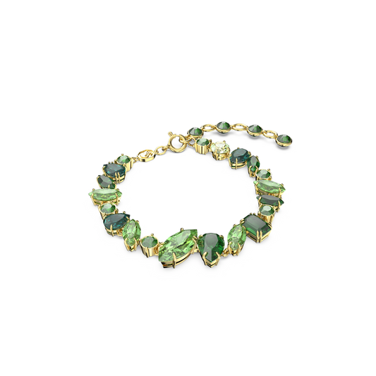Gema bracelet, Mixed cuts, Green, Gold-tone plated