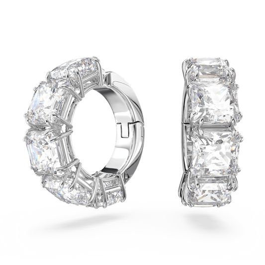 Millenia clip earrings, Square cut, White, Rhodium plated