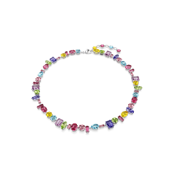Gema necklace, Mixed cuts, Multicolored, Rhodium plated