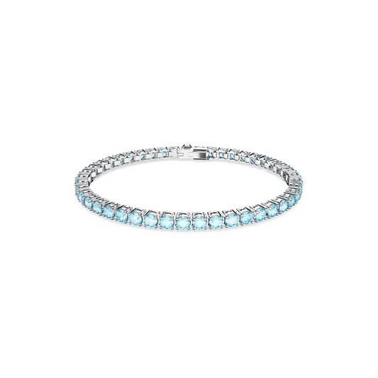 Matrix Tennis bracelet, Round cut, Blue, Rhodium plated