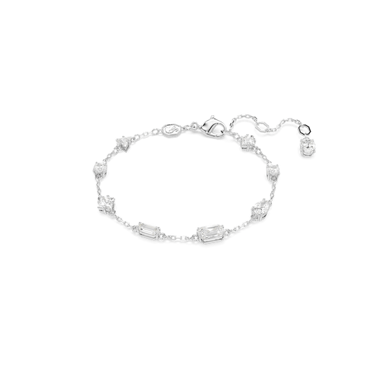 Mesmera bracelet, Mixed cuts, Scattered design, White, Rhodium plated