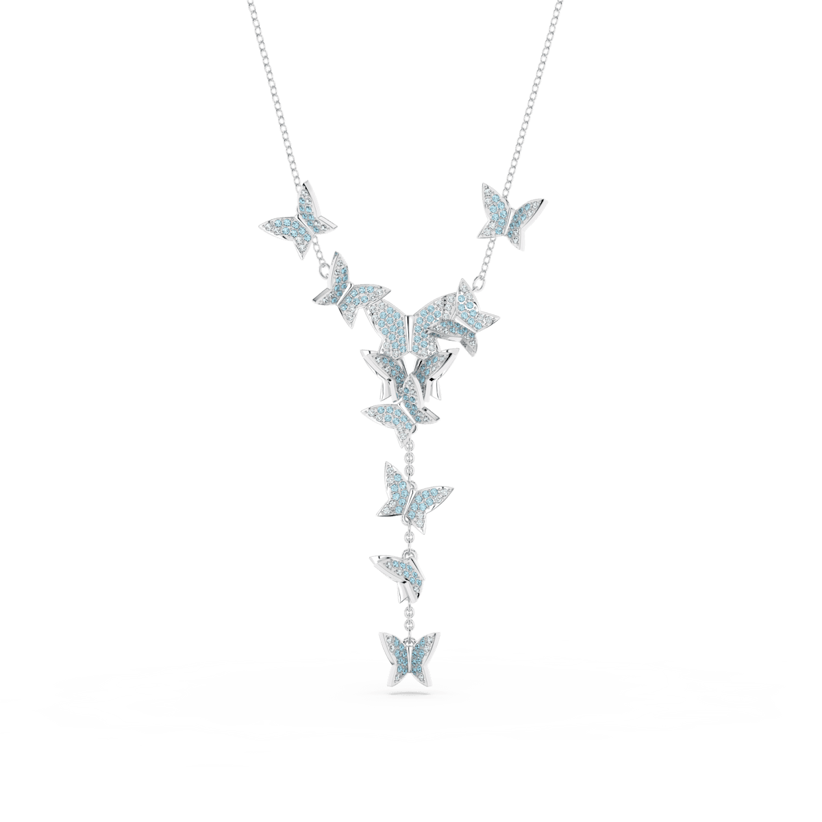 Lilia Y necklace, Butterfly, Blue, Rhodium plated