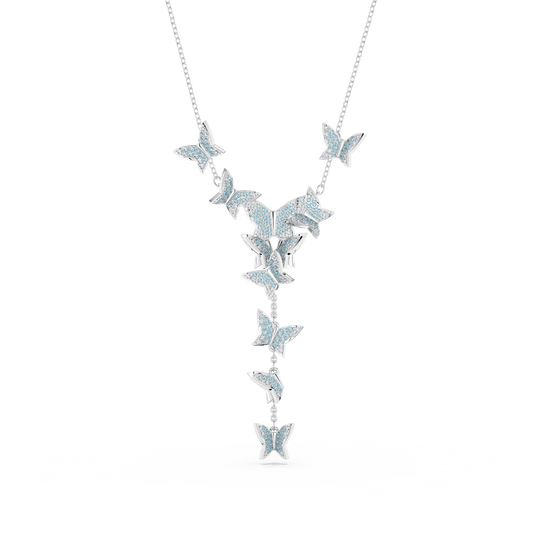 Lilia Y necklace, Butterfly, Blue, Rhodium plated