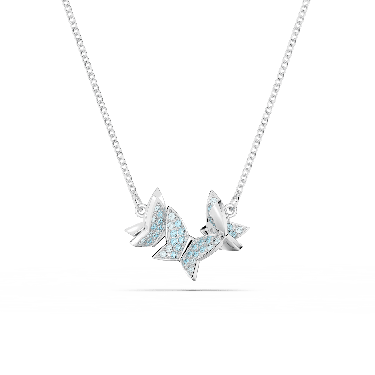Lilia necklace, Butterfly, Blue, Rhodium plated