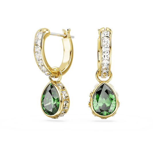 Stilla drop earrings, Pear cut, Green, Gold-tone plated