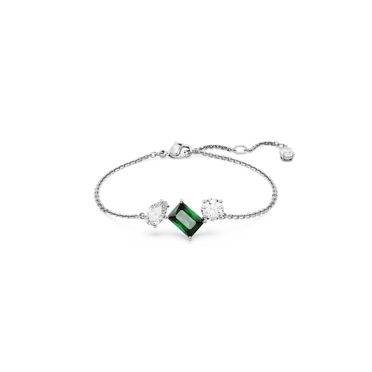 Mesmera bracelet, Mixed cuts, Green, Rhodium plated