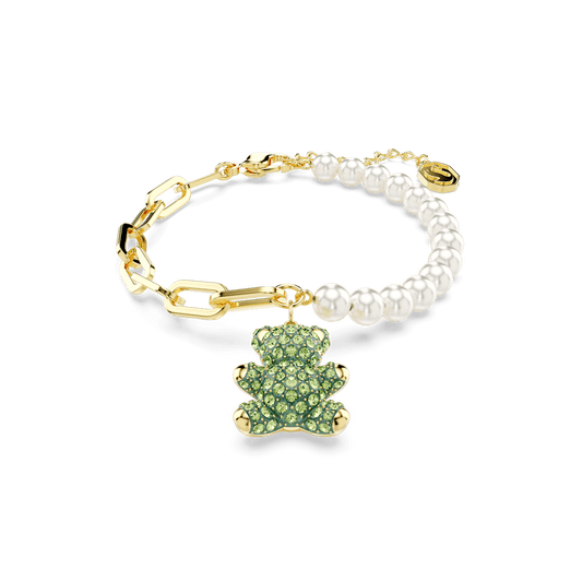 Teddy bracelet, Bear, Green, Gold-tone plated