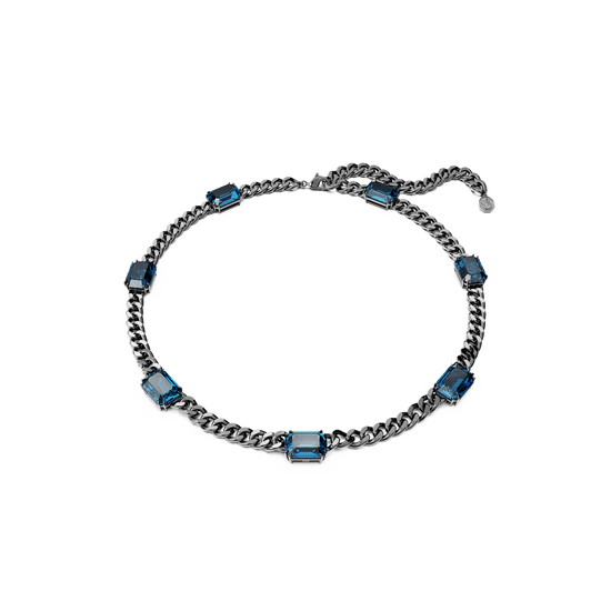 Millenia necklace, Octagon cut, Blue, Ruthenium plated