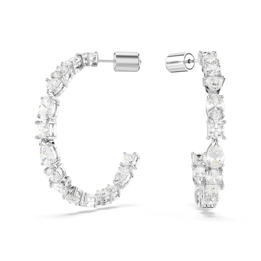 Mesmera hoop earrings, Mixed cuts, White, Rhodium plated