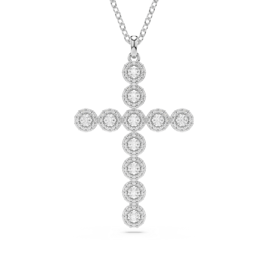 Insigne pendant, Mixed cuts, Cross, White, Rhodium plated