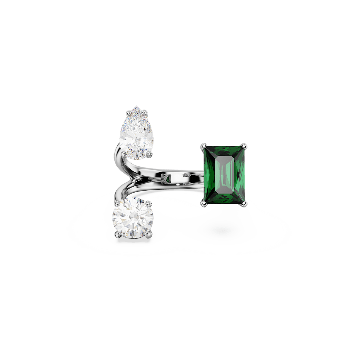 Mesmera open ring, Mixed cuts, Green, Silver-tone finish