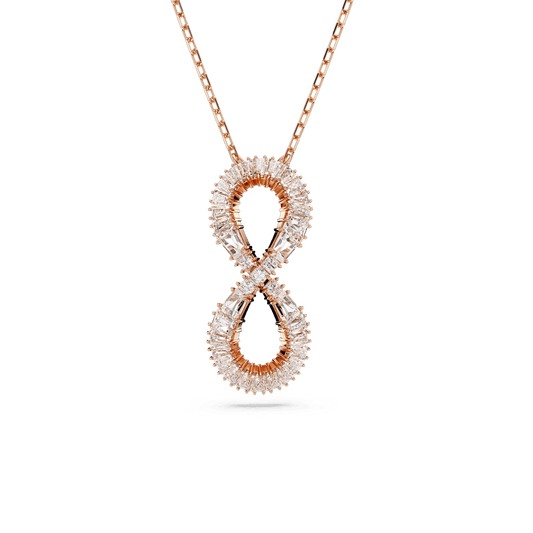 Hyperbola pendant, Infinity, White, Rose gold-tone plated
