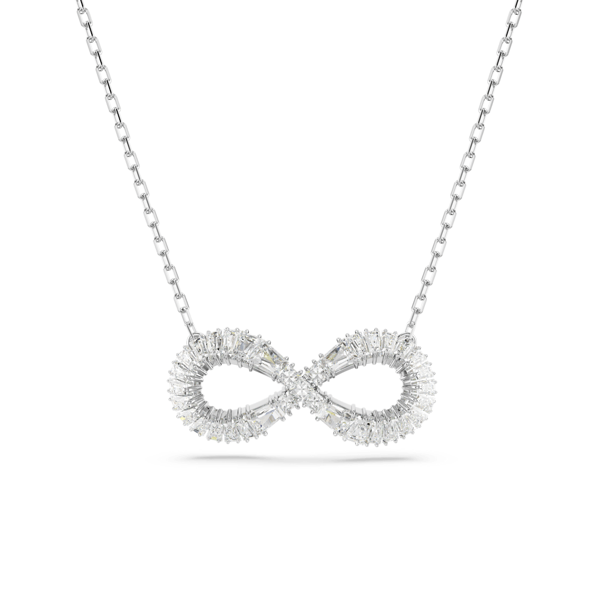 Hyperbola pendant, Infinity, White, Rhodium plated