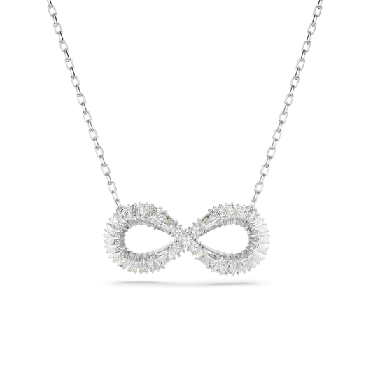 Hyperbola pendant, Infinity, White, Rhodium plated