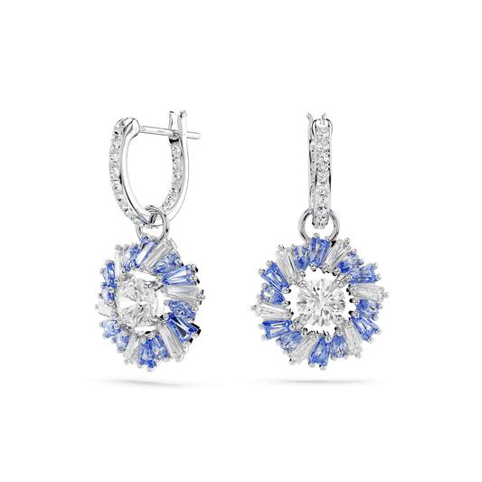 Idyllia drop earrings, Flower, Blue, Rhodium plated