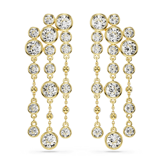 Imber drop earrings, Round cut, Chandelier, White, Gold-tone plated