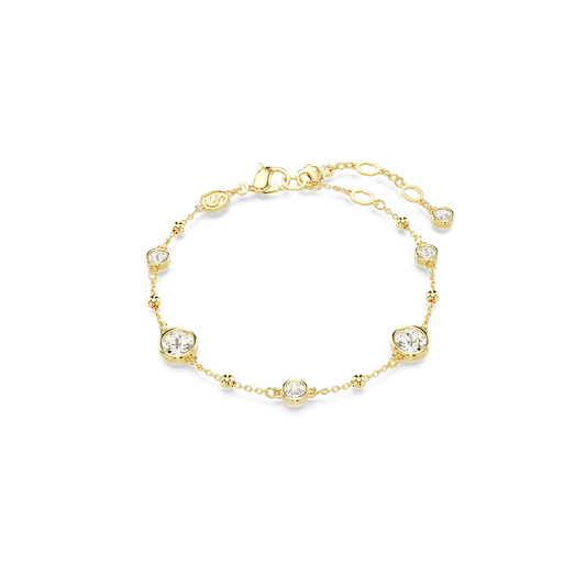 Imber bracelet, Round cut, White, Gold-tone plated