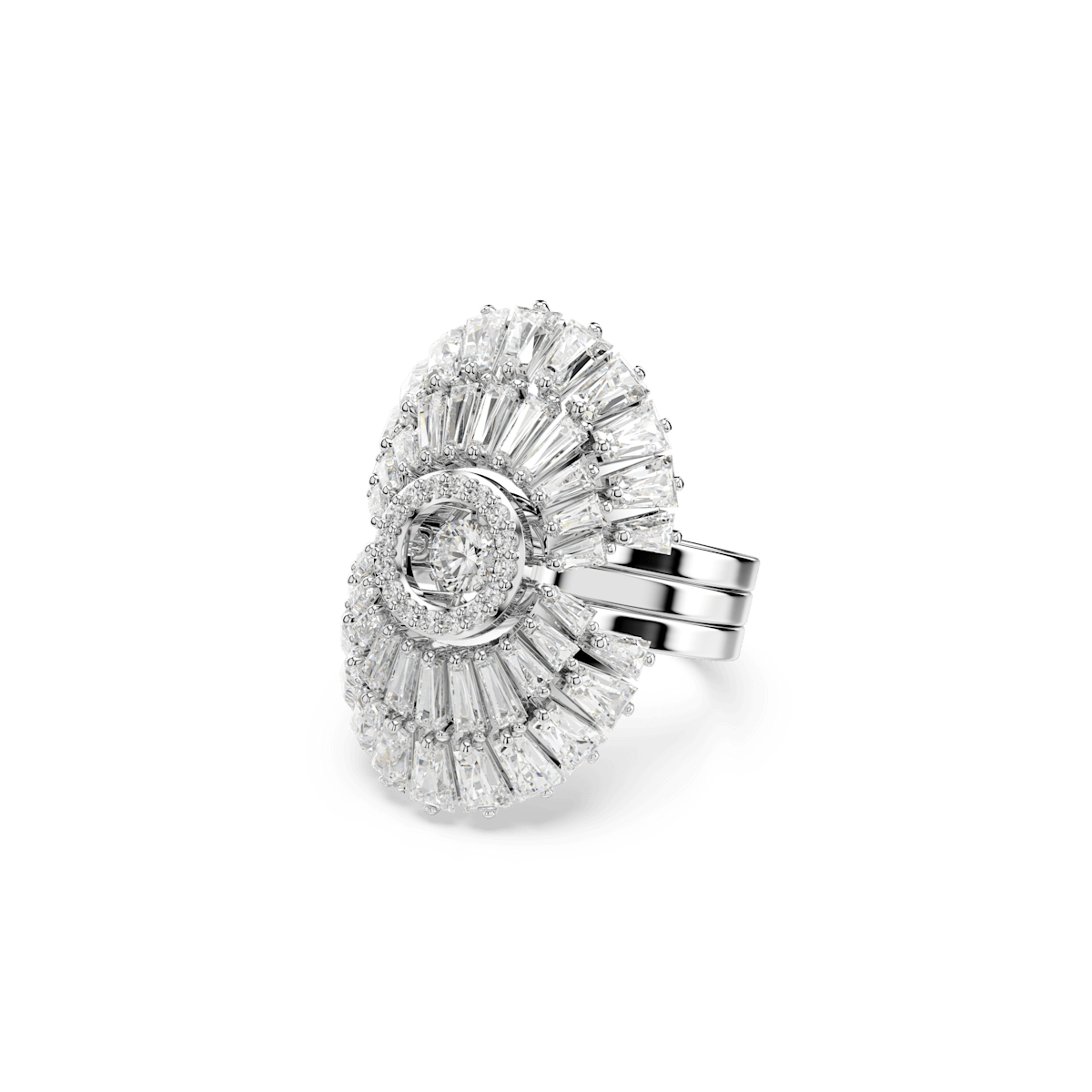 Idyllia ring, Set (3), Mixed cuts, Shell, White, Rhodium plated